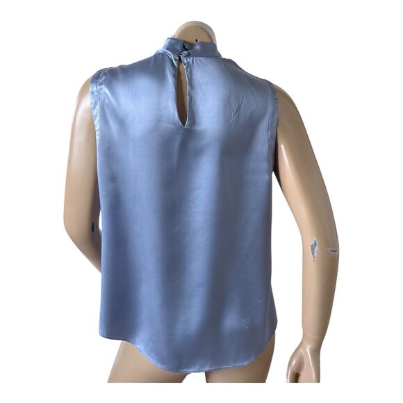 Tailored REBECCA TAYLOR Womens Size 8 Blue 100% Silk Sleeveless Tie Neck Shirt - Picture 4 of 8